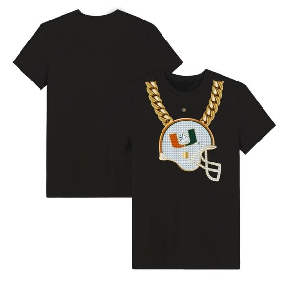 Dyme Lyfe Miami Hurricanes The U Turnover Gold Chain Black T-Shirt Men’s New - Picture 1 of 4